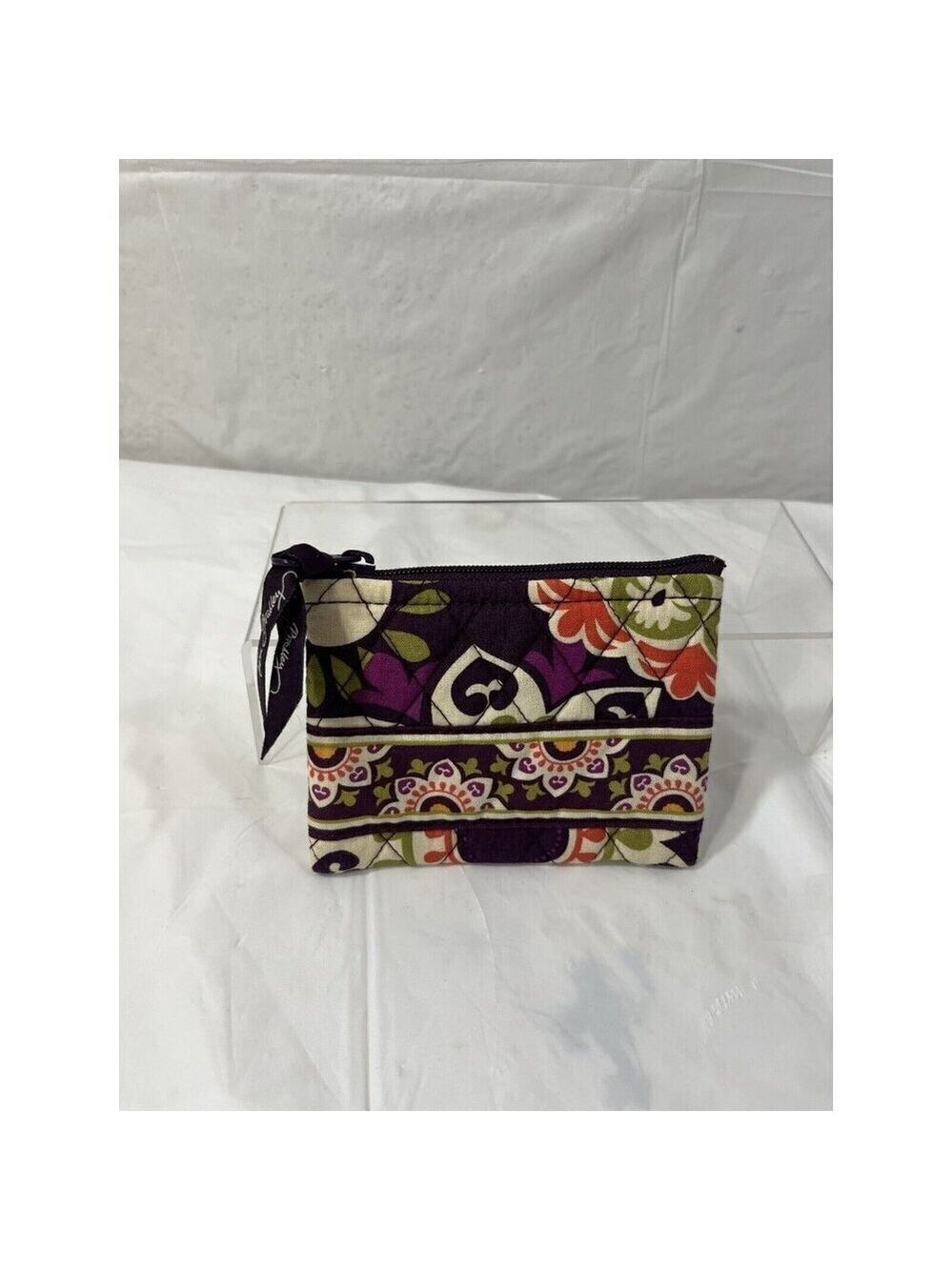 Vera Bradley Plum Crazy Pattern Zip Close Coin & ID Purse EUC